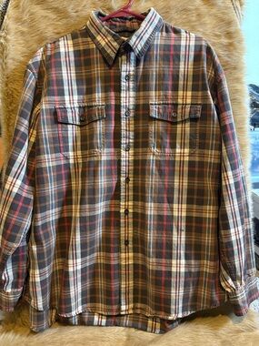 G.H. Bass & Co. Brown, Red & Cream Plaid Button-Down Shirt